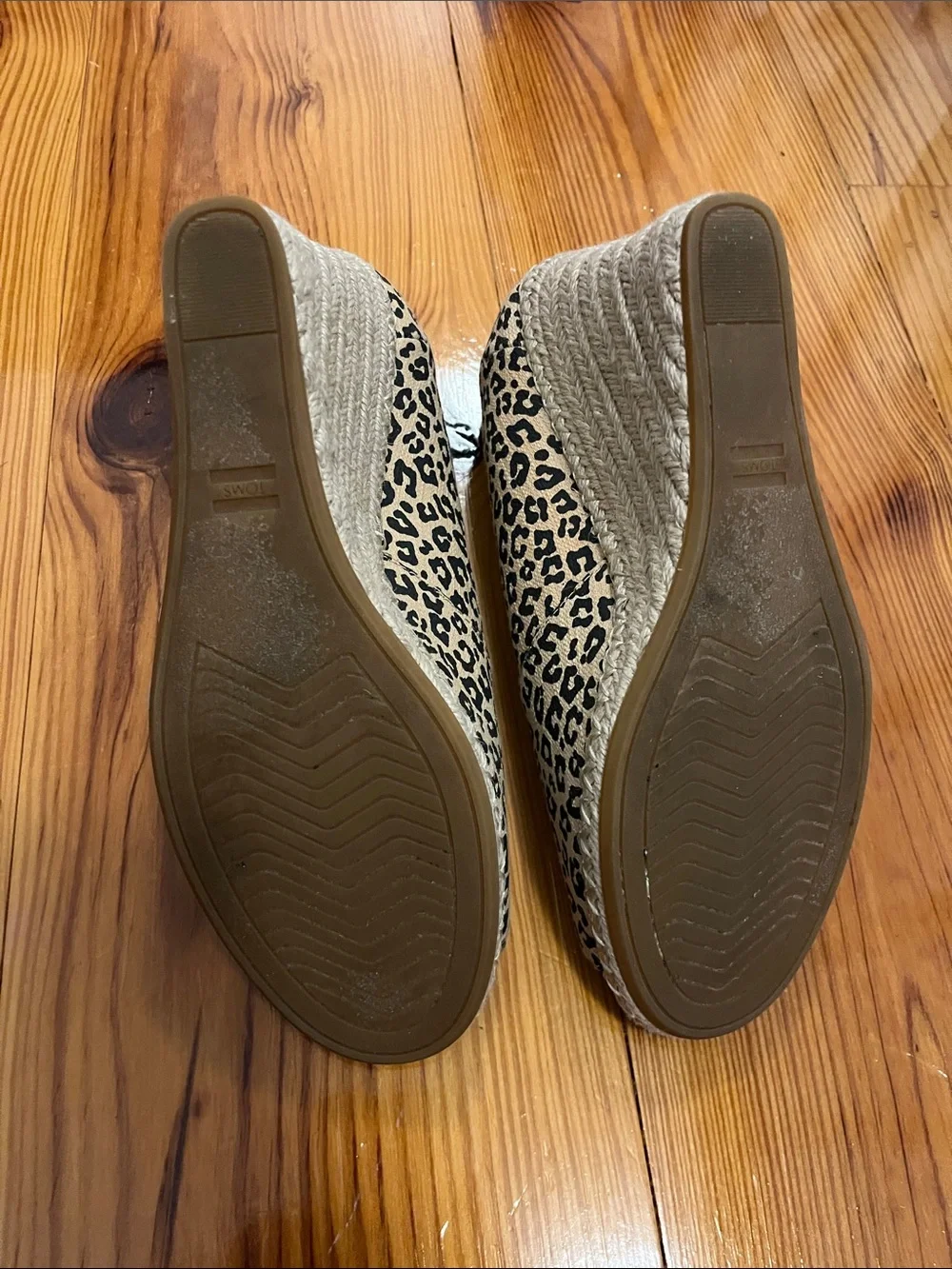 TOMS Leopard Print Peep-Toe Espadrilles in Tan and Black